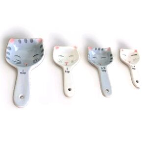 World Market Cat Kitten Kitty Ceramic Measuring Spoons White Gray Discontinued